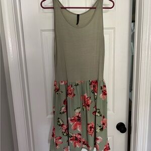 Floral Green Sleeveless Dress